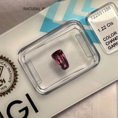 IGI Certified 1.22ct Rare Colour Change Garnet Purple Pink Brown Trapeze Cut Gem