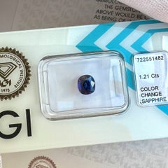 IGI Certified 1.21ct Colour Change Sapphire Deep Purple Blue Cushion Cut Rare