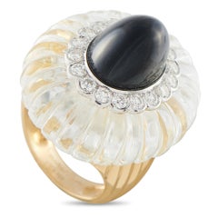 Ensemble Cartier composé de boucles d'oreilles et d'une bague en or jaune 18 carats, sertis de diamants (2,70 carats), de cristal de roche et d'onyx