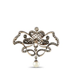 Antique 14K White Gold and Silver 1.70ct Diamond and Pearl Brooch MF05-080326
