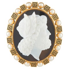 Antique 18K Yellow Gold Mudstone and Pearl Cameo Brooch MF23-080726