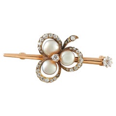 Spilla antica in oro rosa 15K con diamanti da 0,65 ct e perle MF07-073026