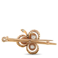 Spilla antica in oro rosa 15K con diamanti da 0,65 ct e perle MF07-073026