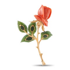 14K Rose Gold Diamond, Coral, and Jade Flower Brooch MF08-073026