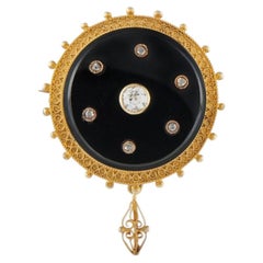 Antique 18K Yellow Gold 0.50ct Diamond and Agate Brooch MF07-082426