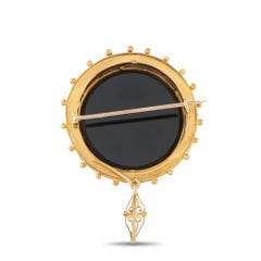 Antique 18K Yellow Gold 0.50ct Diamond and Agate Brooch MF07-082426