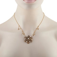 Collana antica in oro giallo e rosa 14 carati con diamanti e perle naturali MF16-080426