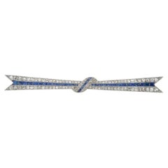 18K White Gold 2.10ct Diamond and Sapphire Art Deco Bow Brooch MF05-071626