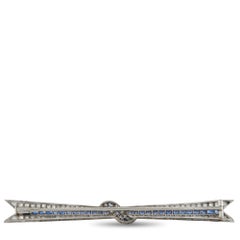 18K White Gold 2.10ct Diamond and Sapphire Art Deco Bow Brooch MF05-071626