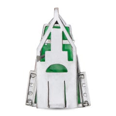 14K White Gold Diamond Carved Jade Art Deco Brooch MF04-082526