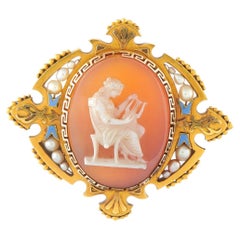 Antique 18K Yellow Gold Agate Pearl Victorian Cameo Brooch MF07-080426