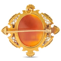 Antique 18K Yellow Gold Agate Pearl Victorian Cameo Brooch MF07-080426