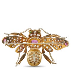 14K Yellow Gold and Silver 3.0ct Diamond, Opal, and Ruby Bee Brooch MF08-080426