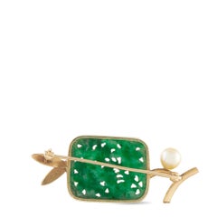 Antique 14K Yellow Gold Carved Jade Brooch MF26-080426