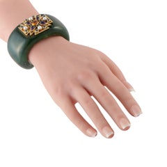 VERDURA 18K Yellow Gold Nephrite Multi-Gemstone Maltese Cross Cuff Bracelet