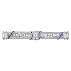 Antique Art Deco Platinum 1.2ct Diamond and Sapphire Bar Pin MF16-080526