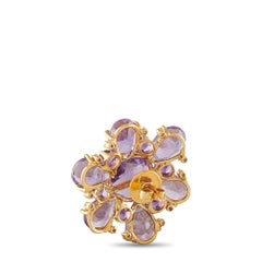 Ohrringe aus 14-karätigem Gelbgold mit Diamanten (0,26 Karat) und Amethysten in Blumenform, MF24-080726