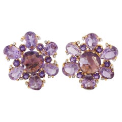 Ohrringe aus 14-karätigem Gelbgold mit Diamanten (0,26 Karat) und Amethysten in Blumenform, MF24-080726
