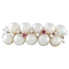 Platinum 0.75ct Diamond, Ruby, and Pearl Brooch MF08-082526