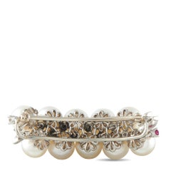 Platinum 0.75ct Diamond, Ruby, and Pearl Brooch MF08-082526