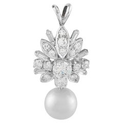 Ciondolo in oro bianco 18 carati con diamante e perla da 1,15 carati MF27-080726