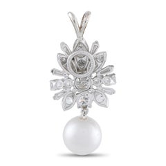 Ciondolo in oro bianco 18 carati con diamante e perla da 1,15 carati MF27-080726