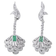 Antique 18K White Gold Diamond and Emerald Earrings MF28-080726