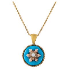 Antique 14K Yellow Gold Turquoise and Coral Necklace MF24-080326