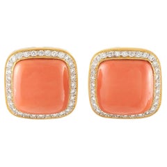 18K Yellow Gold 0.65ct Diamond and Coral Earrings MF02-081126