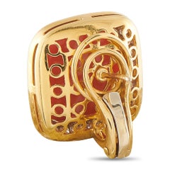 18K Yellow Gold 0.65ct Diamond and Coral Earrings MF02-081126