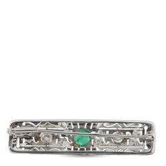 Antique 18K White Gold 0.50ct Diamond and Emerald Bar Brooch MF13-082526