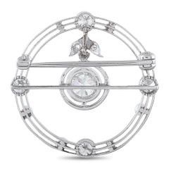 Antique 18K White Gold 0.85ct Diamond and Pearl Round Brooch MF15-082526