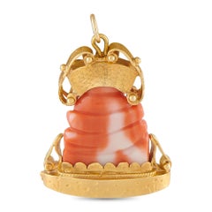 18K Yellow Gold Carved Coral and Emerald Happy Buddha Pendant MF30-080426