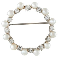 14K White Gold 1.30ct Diamond and Pearl Brooch MF20-081226
