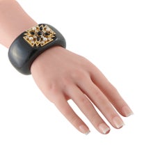 VERDURA 18K Yellow Gold 2.20ct Diamond, Black Jade, Onyx and Pearl Cuff Bracelet