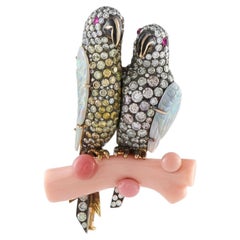 18K Rose Gold & Sterling Silver 4.20ct Diamond, Opal, and Conch Pearl Brooch