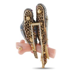 18K Rose Gold & Sterling Silver 4.20ct Diamond, Opal, and Conch Pearl Brooch