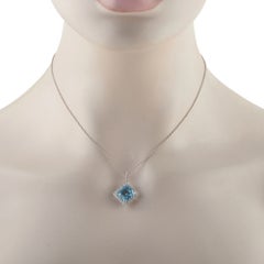 14K White Gold 0.25ct Diamond and Topaz Pendant Necklace MF04-071726