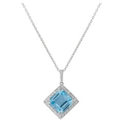 14K White Gold 0.25ct Diamond and Topaz Pendant Necklace MF04-071726