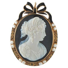 Antique 14K Yellow Gold Enameled Cameo Brooch MF03-082426