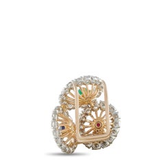 Cartier 18K Yellow Gold 7.56ct Diamond, Ruby, Emerald, and Sapphire Dress Clips