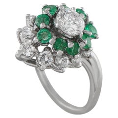 14K White Gold 0.90ct Diamond and Emerald Ring MF21-080426