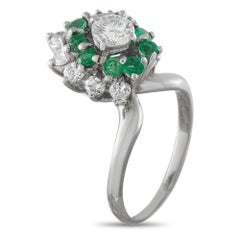 14K White Gold 0.90ct Diamond and Emerald Ring MF21-080426