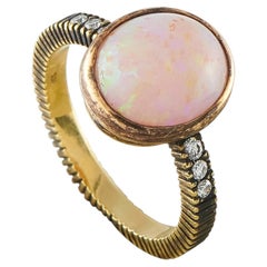 18K Yellow Gold 0.06ct Diamond and Opal Ring MF29-080426