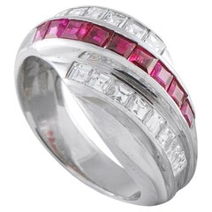 Platinum 1.0ct Diamond and Ruby Crossover Band Ring MF13-080526