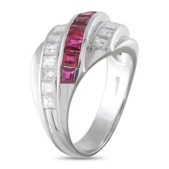 Platinum 1.0ct Diamond and Ruby Crossover Band Ring MF13-080526