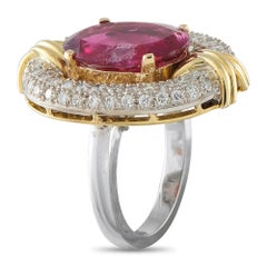 Anello in oro giallo 18 carati con diamante da 1,60 carati e rubellite MF19-080326