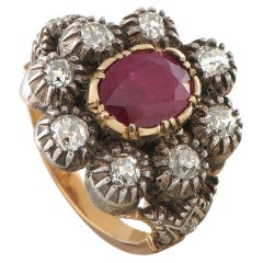 Antique 14K Rose Gold and Silver 1.00ct Diamond and Ruby Ring MF05-080426