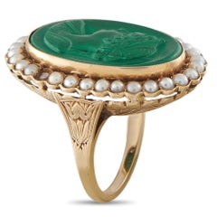 Antique 14K Yellow Gold Malachite and Seed Pearl Cameo Ring MF02-080726