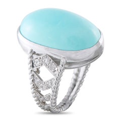 18K White Gold 0.20ct Diamond and Turquoise Ring MF24-081226